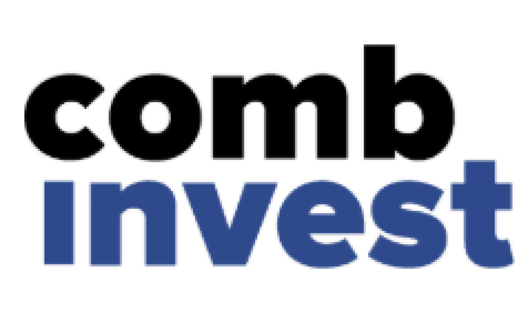In schwarzem Text steht "comb" über blauem Text mit der Aufschrift "invest", wobei die Buchstaben "est" vertikal rechts neben den Wörtern angeordnet sind.