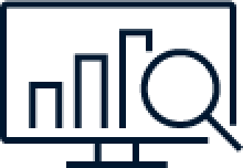 Ein Computermonitor, auf dem ein Balkendiagramm mit einer Lupe über den Balken angezeigt wird, das die Datenanalyse oder Analytik symbolisiert.