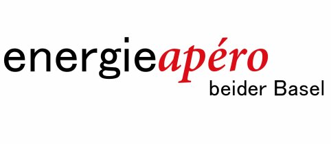 Logo mit dem Schriftzug energieapéro beider Basel; energie und beider Basel sind in schwarzer, apéro in roter Kursivschrift gehalten. Der Hintergrund ist weiss.