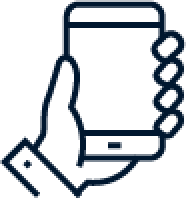 Einfache Strichzeichnung einer Hand, die ein Smartphone aufrecht hält, wobei der Daumen auf der einen Seite liegt und die Finger um die andere Seite gewickelt sind.